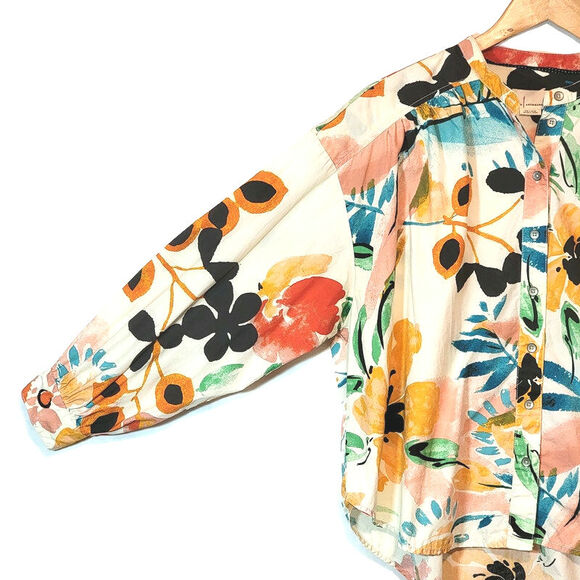 Anthropologie Floral Button Down Shirt Relaxed Fit Long Sleeve Tropical Boho S - Picture 6 of 16